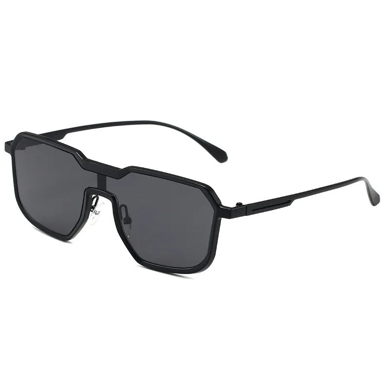 Punk metal sunglasses for men with gold frame and gray piece lenses, personality style
