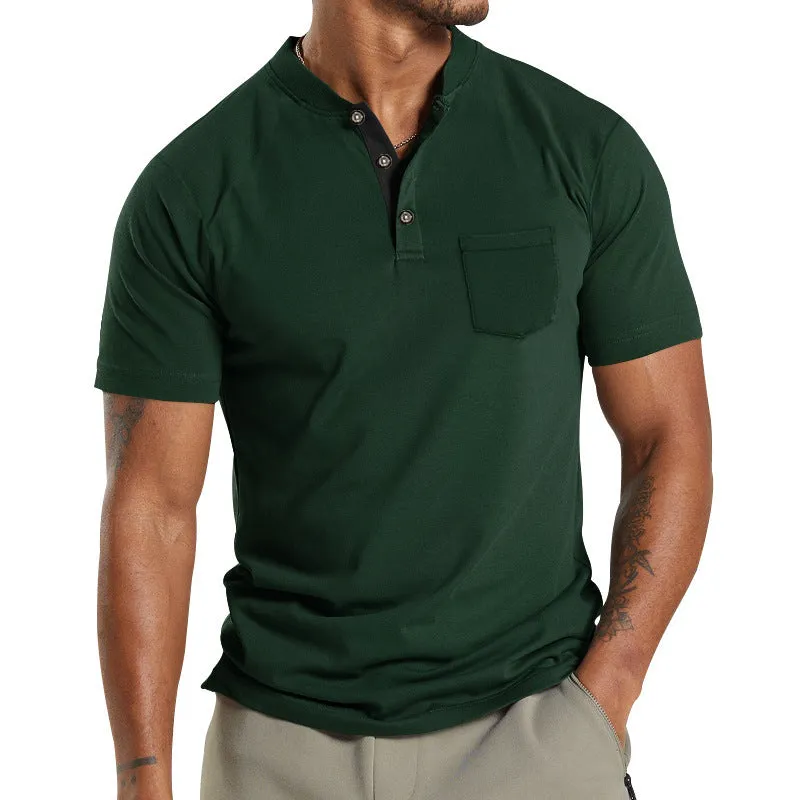 Plus size men's short sleeve button shirt in solid colour with chest pocket