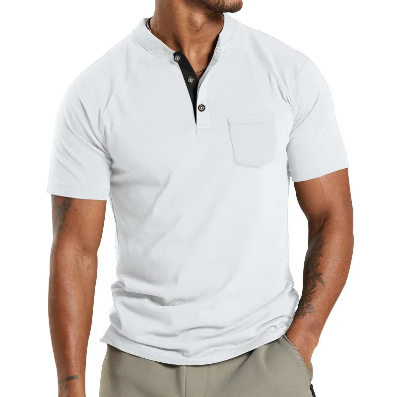 Plus size men's short sleeve button shirt in solid colour with chest pocket