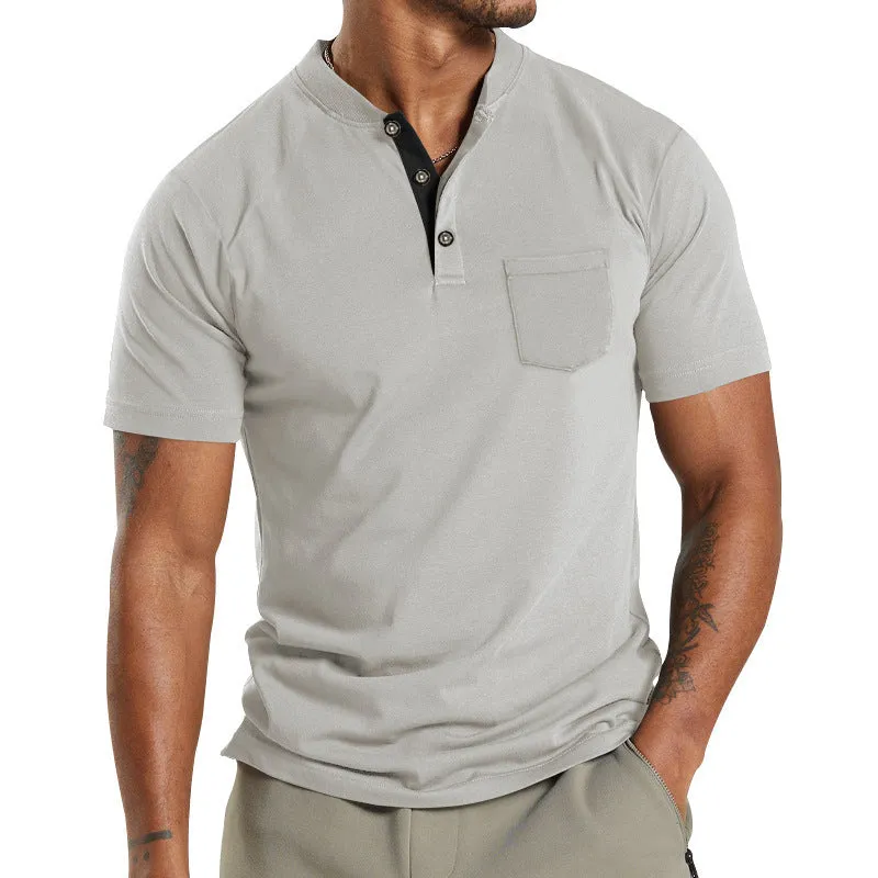 Plus size men's short sleeve button shirt in solid colour with chest pocket
