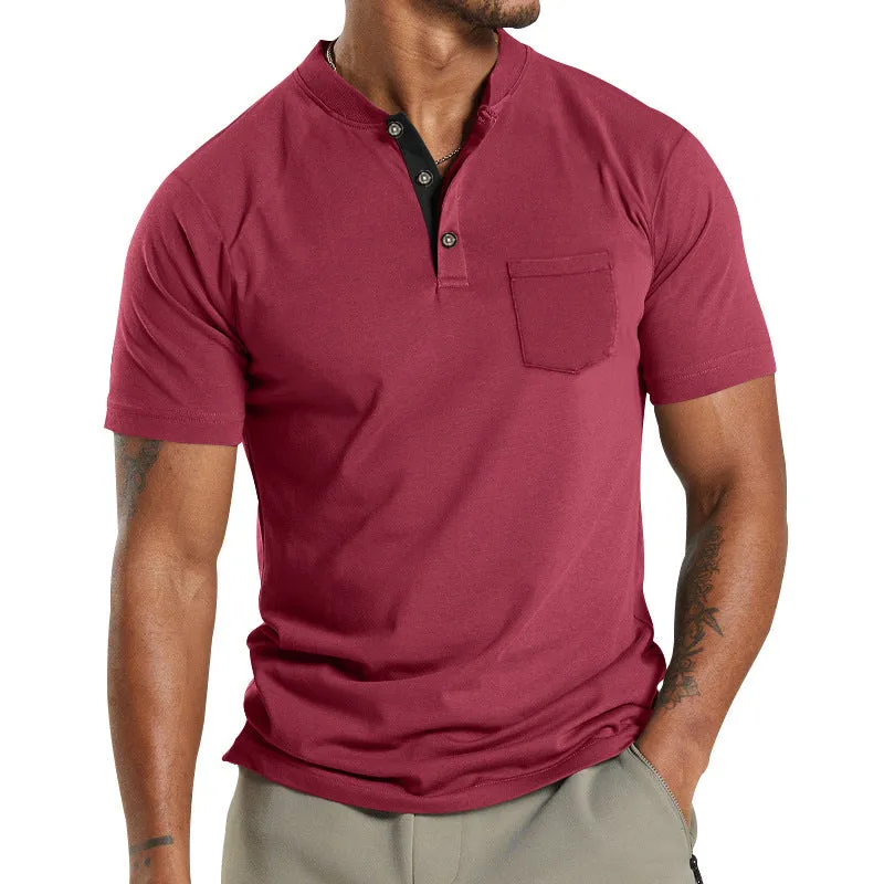 Plus size men's short sleeve button shirt in solid colour with chest pocket