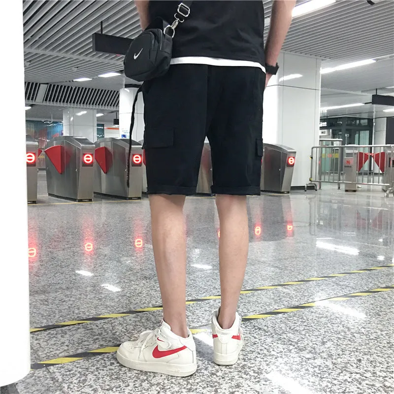 Men hip hop casual loose fit cotton shorts with letter print in black colour