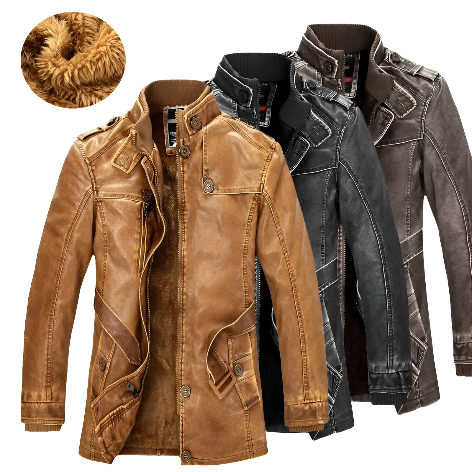 Men's cowhide leather trench coat in brush black with button front and spread collar