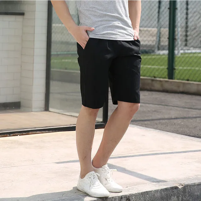 Men's cotton summer casual shorts in black with elastic waist and drawstring