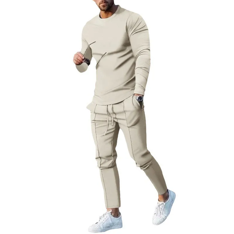3D digital print polyester two-piece suit set in a casual Europe America style, shown in an apricot colour option