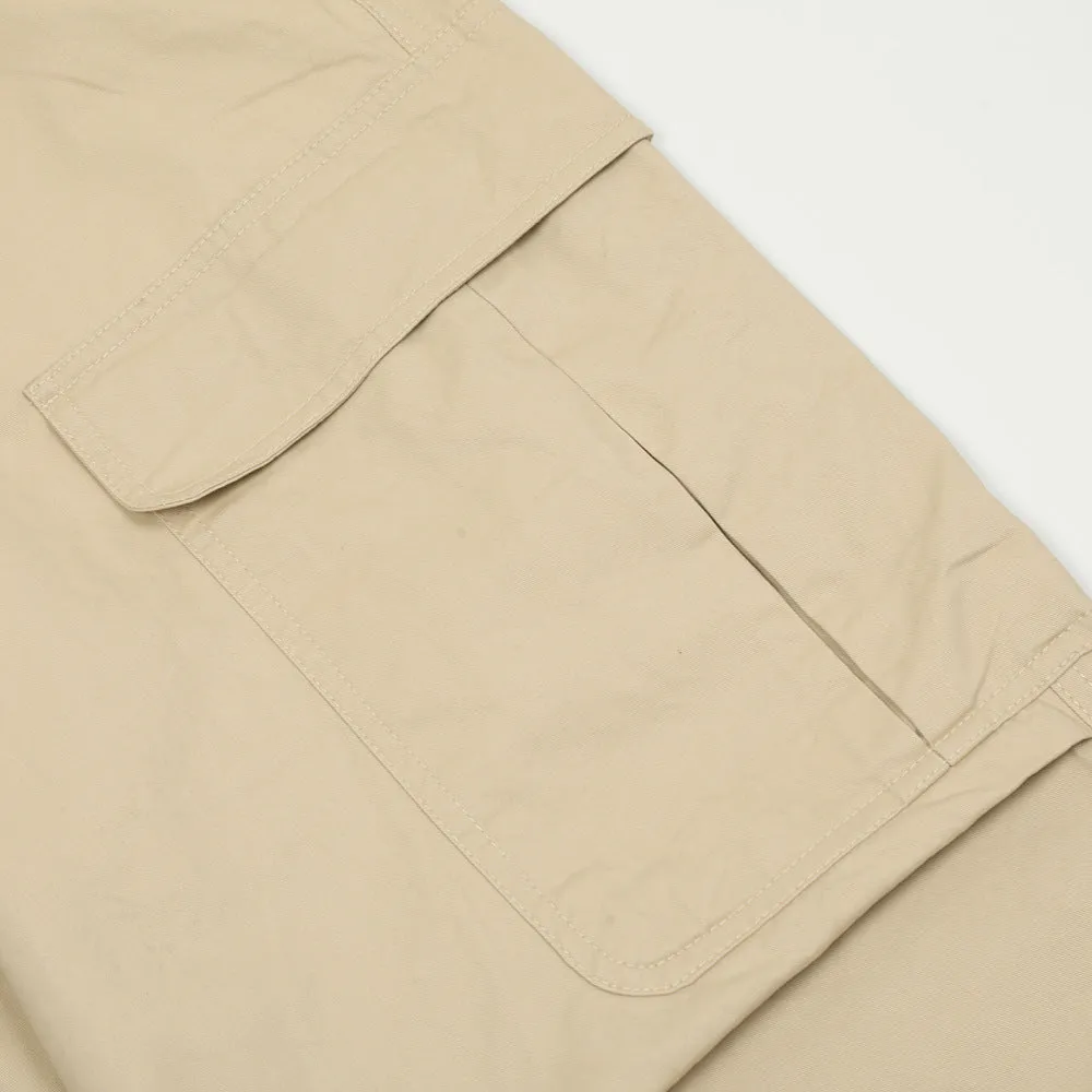 Men's solid colour cotton casual trousers in khaki, full-length view on display