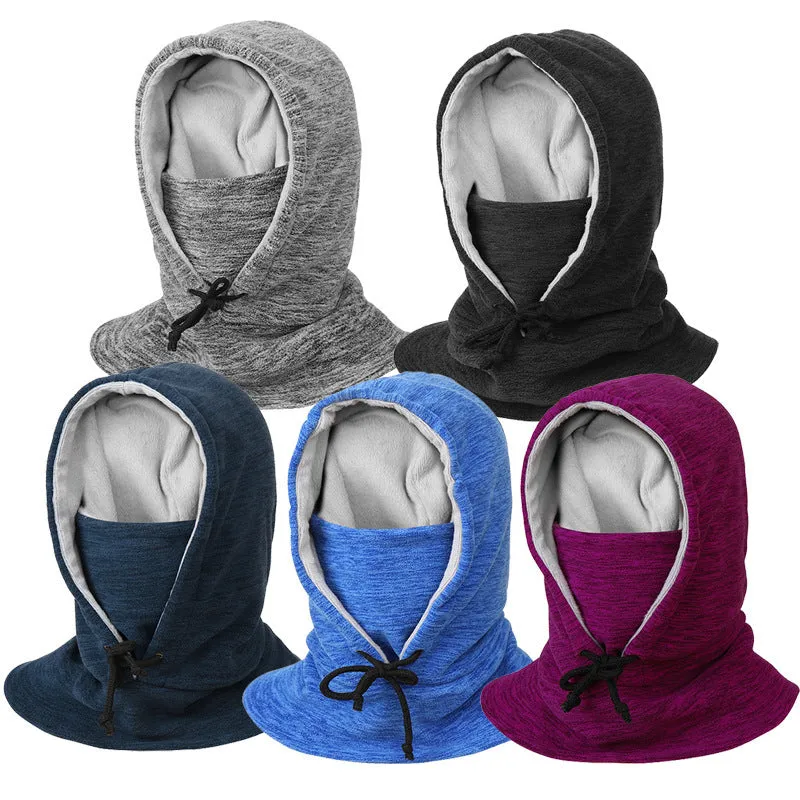 2-in-1 winter cycling hat scarf unisex cotton satin dome cap windproof cold-proof black blue light grey navy wine red