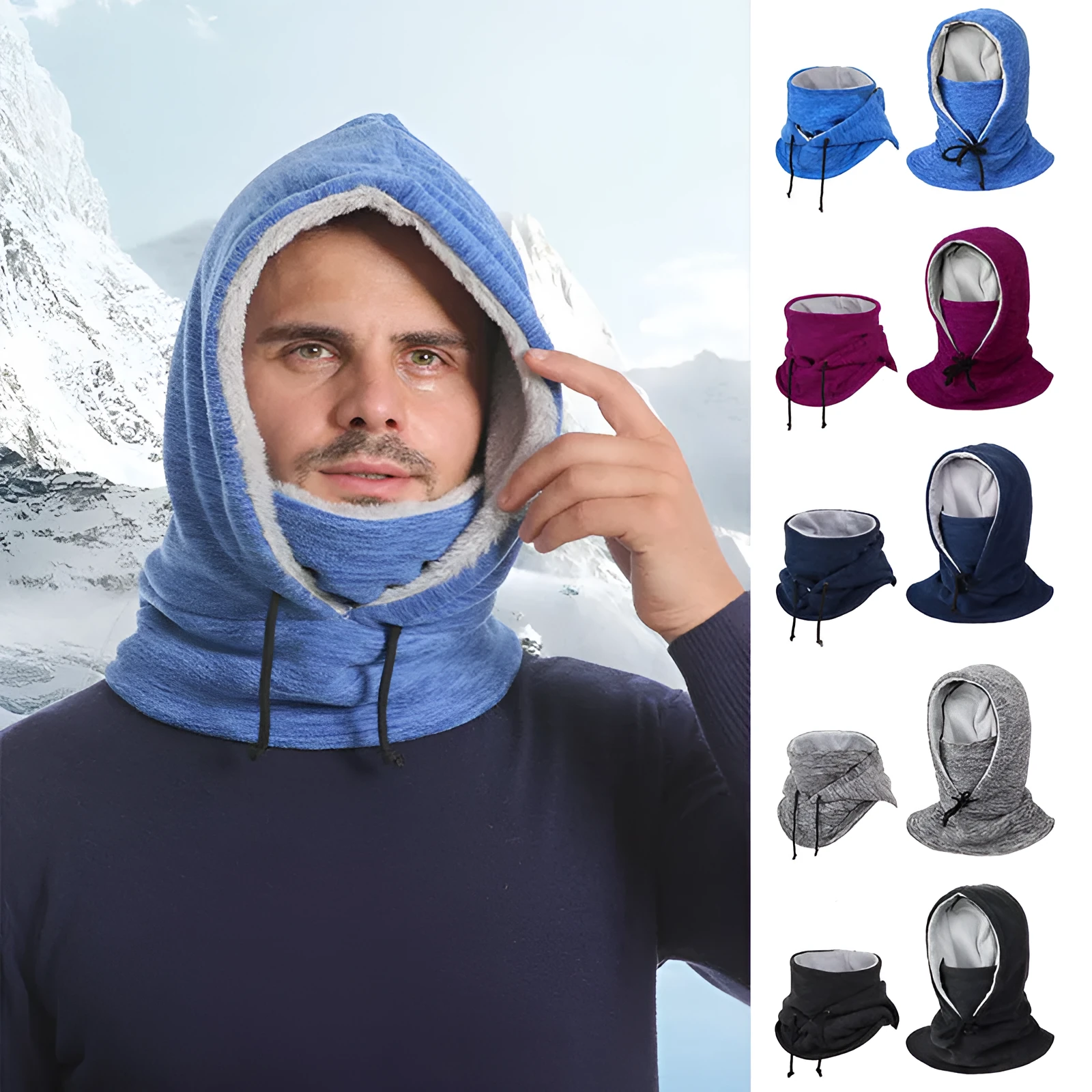 2-in-1 winter cycling hat scarf unisex cotton satin dome cap windproof cold-proof black blue light grey navy wine red