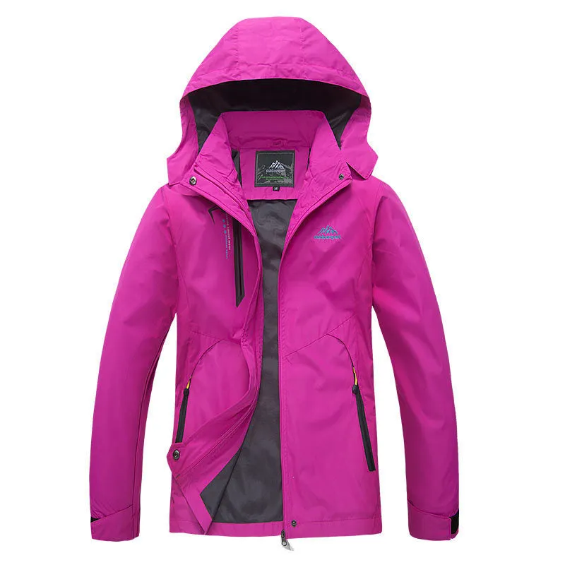 Unisex outdoor thin waterproof hooded polyester jacket in male army green colour