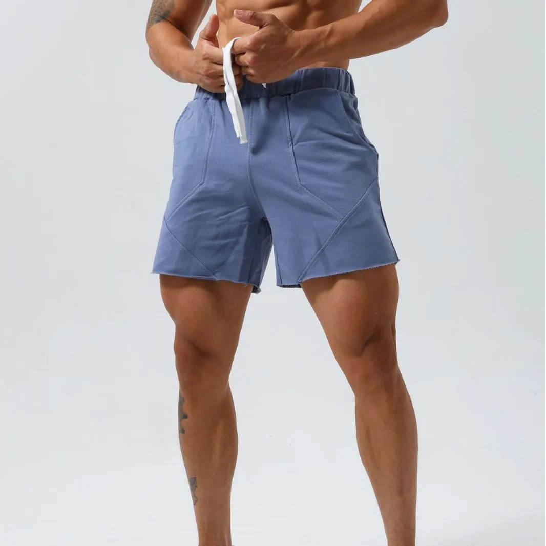 Solid colour cotton running shorts for summer outdoor sport, moisture wicking, elastic waist