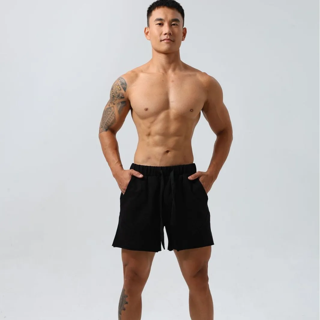 Solid colour cotton running shorts for summer outdoor sport, moisture wicking, elastic waist