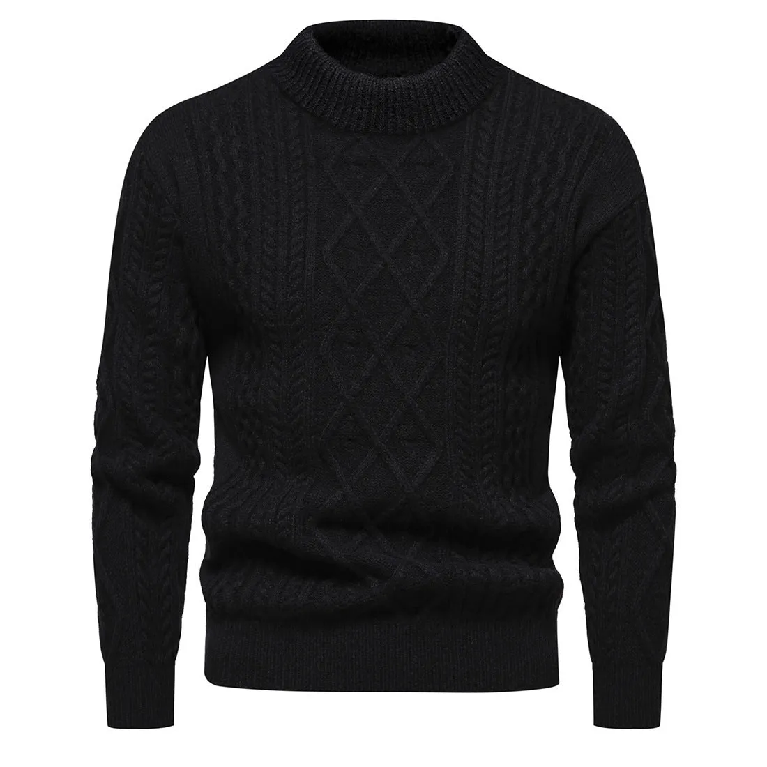 Men's solid colour round neck thick polyester pullover bottoming shirt in dark gray, laid flat on a neutral background