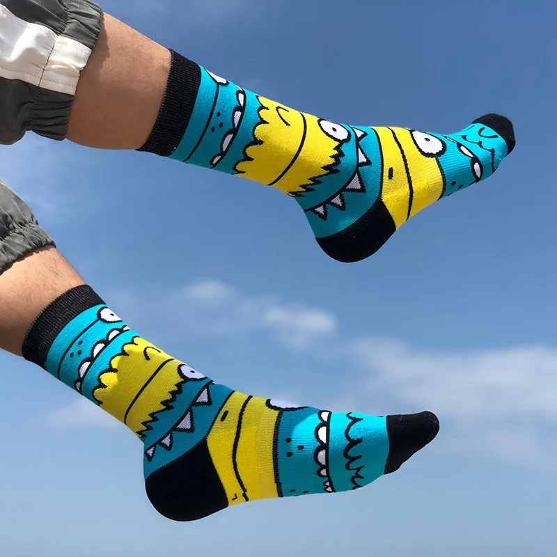 Cotton tube socks for men and women, high tube, cartoon pattern, one size, black white colour option