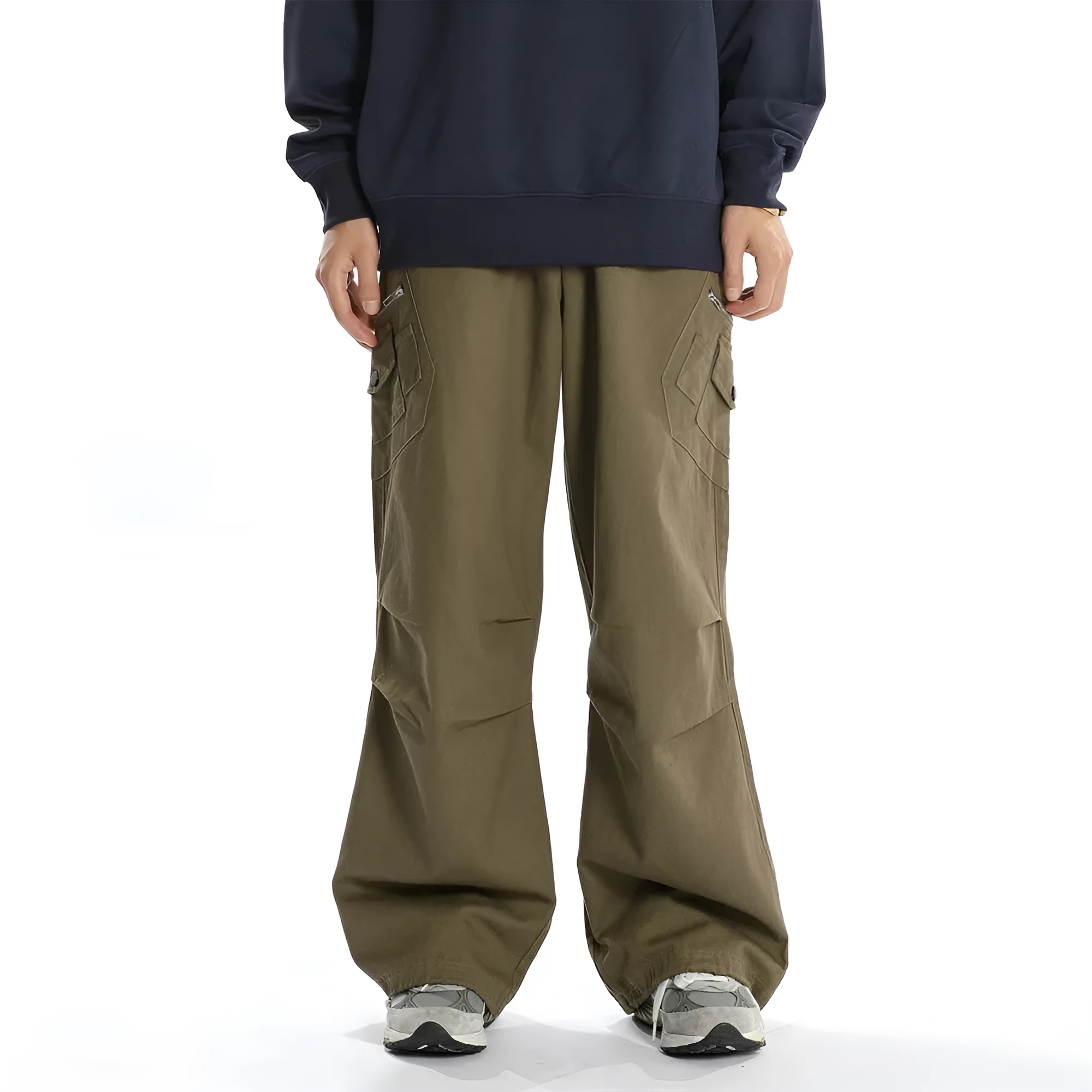 Men's casual cotton trousers in solid black colour, leisurewear for youth, front view