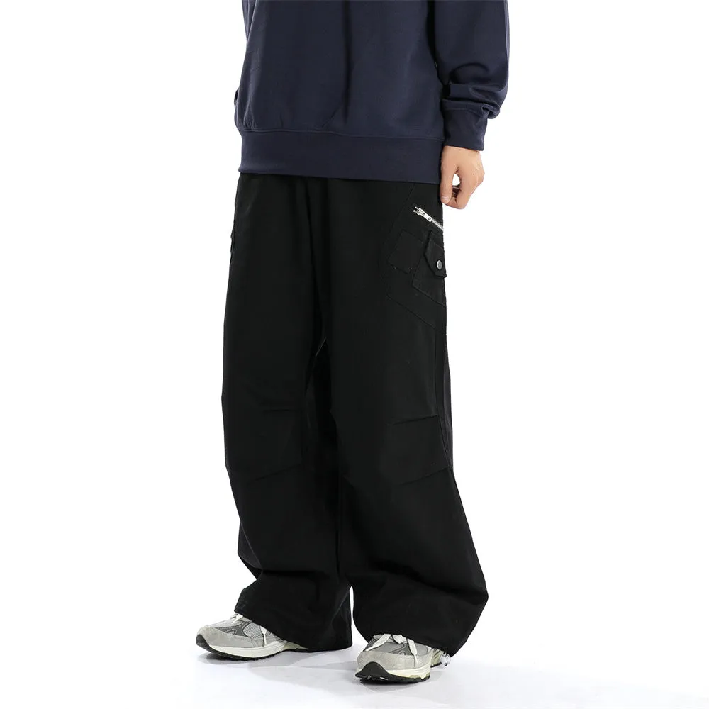 Men's casual cotton trousers in solid black colour, leisurewear for youth, front view