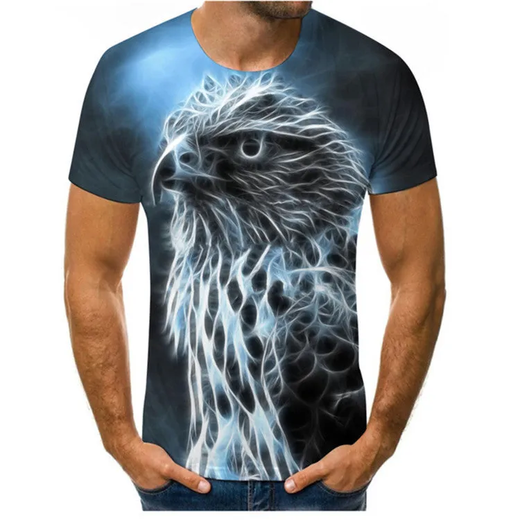 Mens black 3D digital print short sleeved T shirt, no-collar, polyester fibre, sporty style, size XXS to 4XL