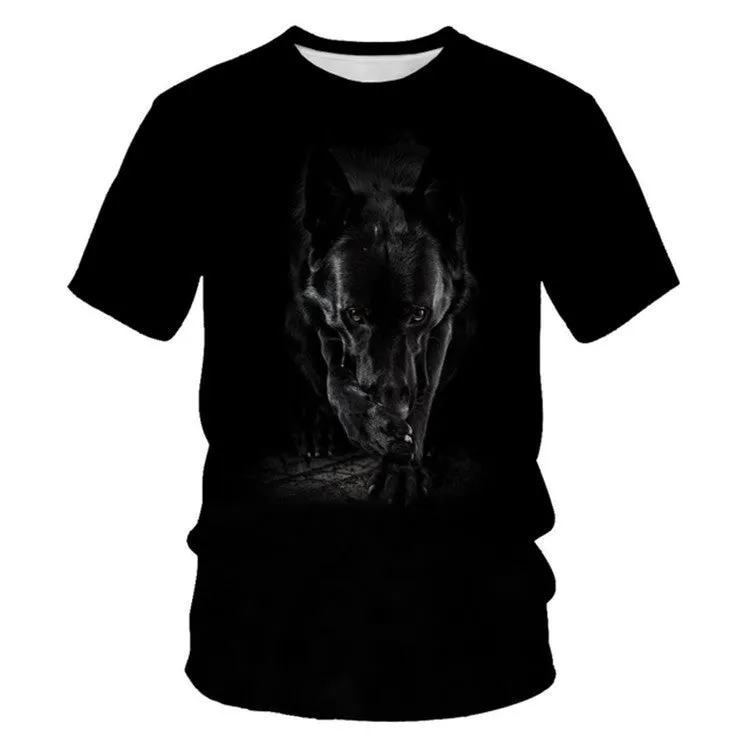 Mens black 3D digital print short sleeved T shirt, no-collar, polyester fibre, sporty style, size XXS to 4XL