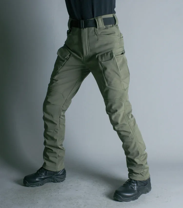 IX7 Shell Tactical Pants in green, men's winter outdoor breathable waterproof trousers with fleece lining