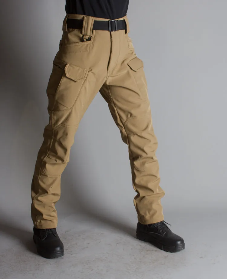 IX7 Shell Tactical Pants in green, men's winter outdoor breathable waterproof trousers with fleece lining