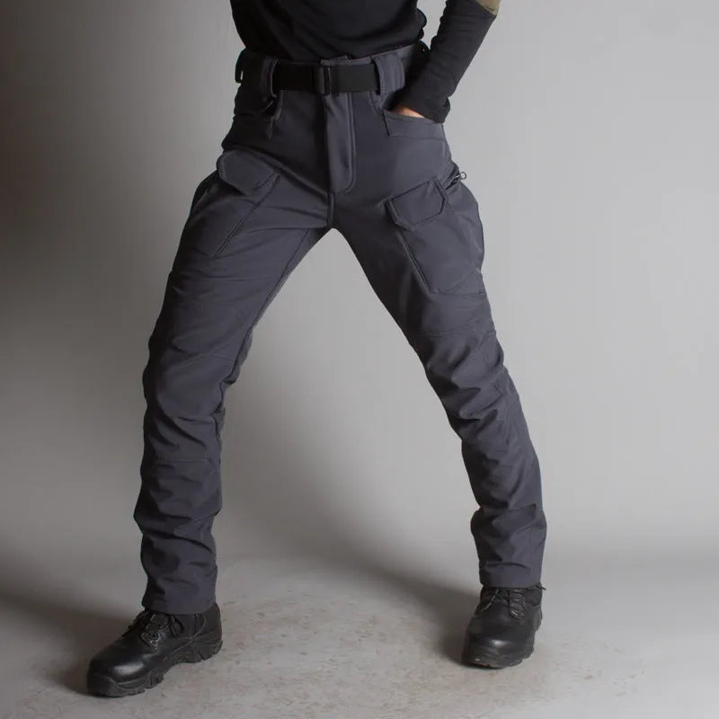 IX7 Shell Tactical Pants in green, men's winter outdoor breathable waterproof trousers with fleece lining