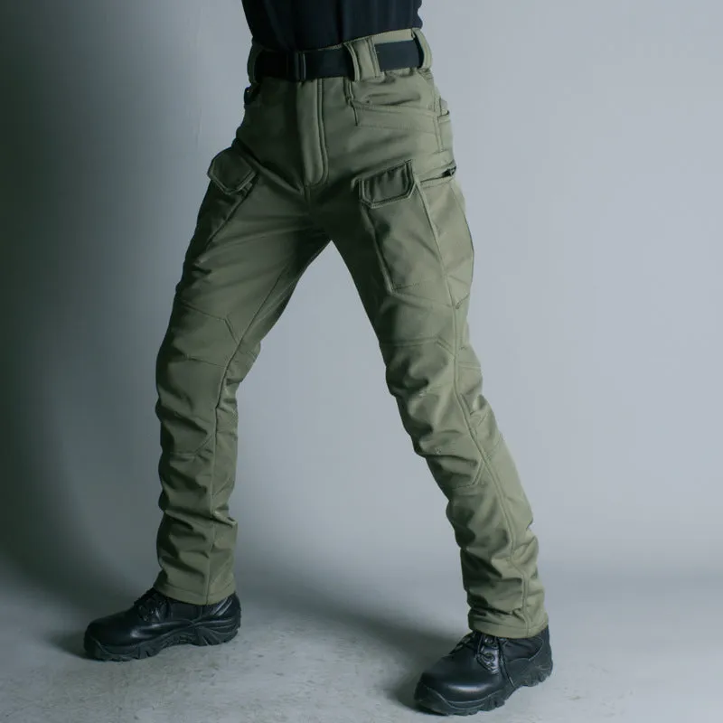 IX7 Shell Tactical Pants in green, men's winter outdoor breathable waterproof trousers with fleece lining