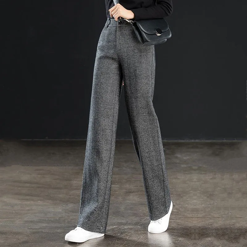 Women's solid colour wide leg high waist trousers in khaki grey black with distressed detail