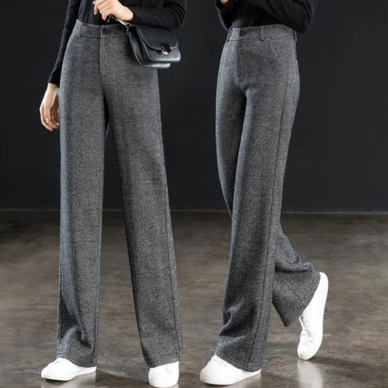Women's solid colour wide leg high waist trousers in khaki grey black with distressed detail