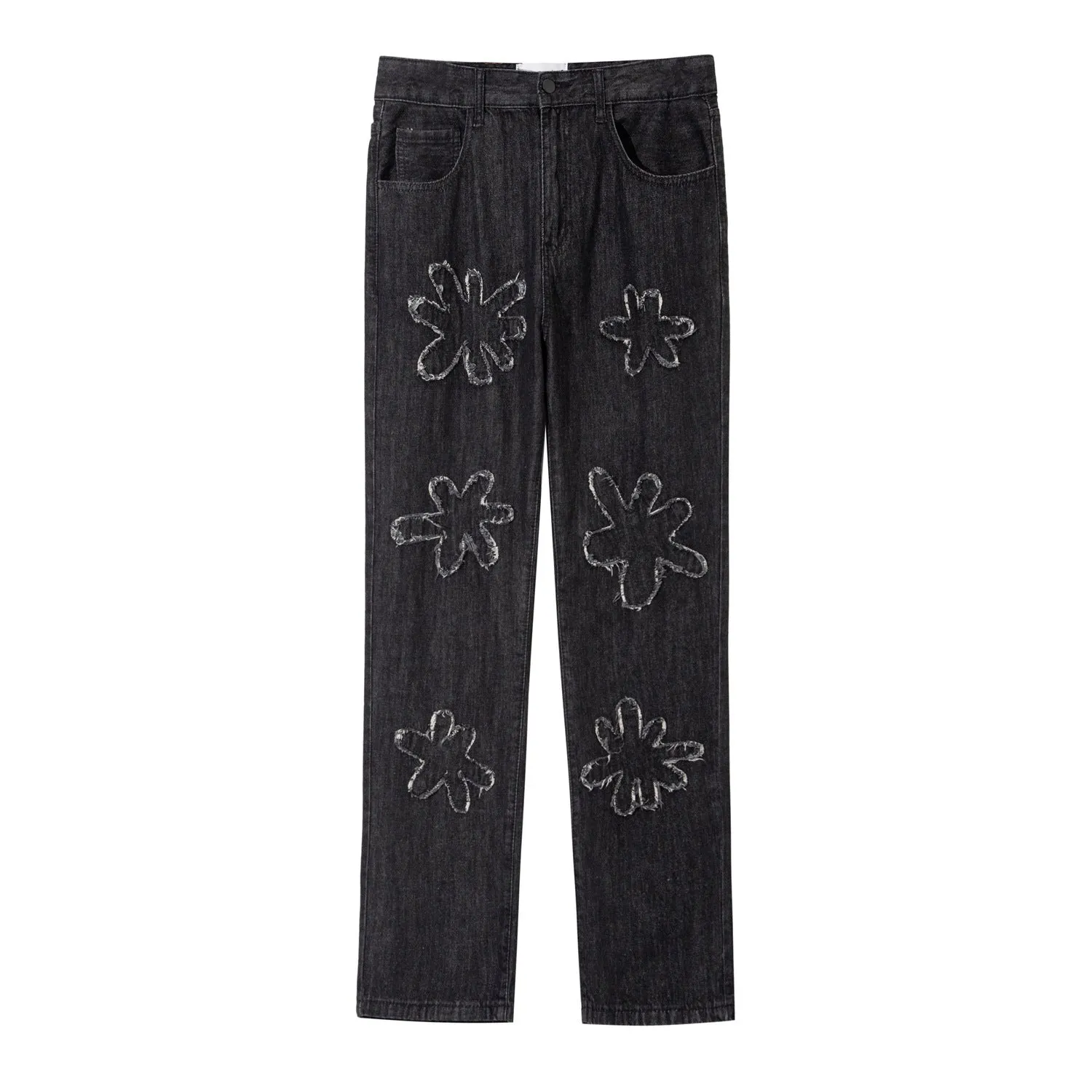 Straight leg denim jeans with washed finish in light blue colour