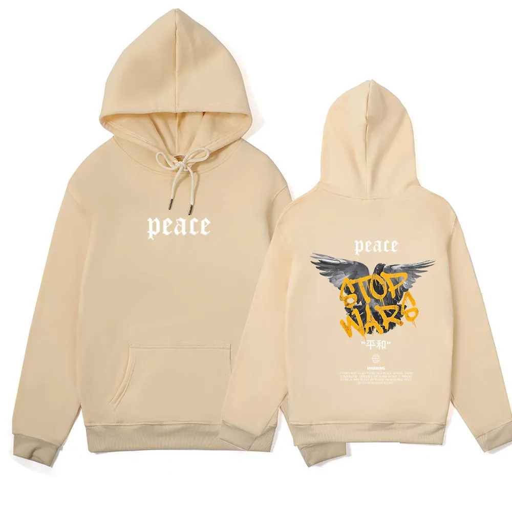 Niche style hip hop hoody in khaki – loose fit long sleeve brushed polyester pullover with hood and front pocket