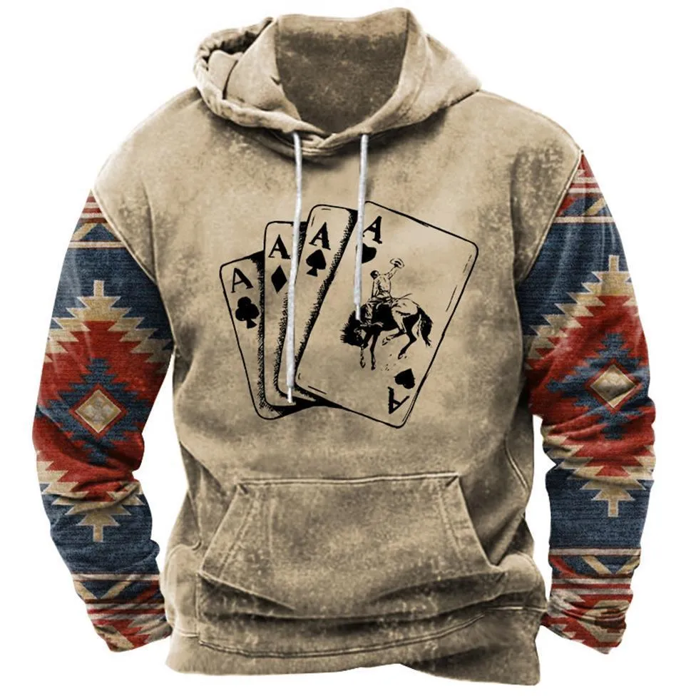 Men's street printing hoodie in loose fit polyester, front view, available in multiple colours and sizes