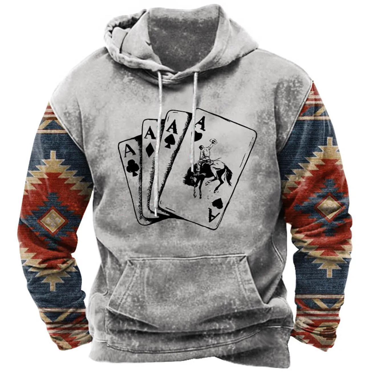 Men's street printing hoodie in loose fit polyester, front view, available in multiple colours and sizes
