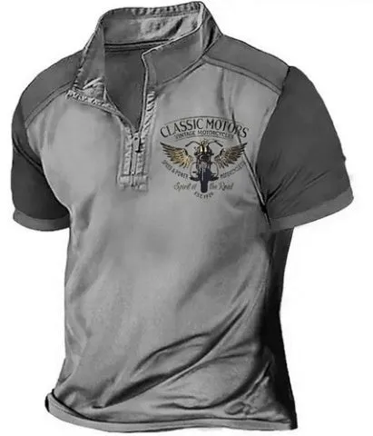 Loose fit solid colour golf polo shirt with bird eye cloth texture and 3D digital printing.