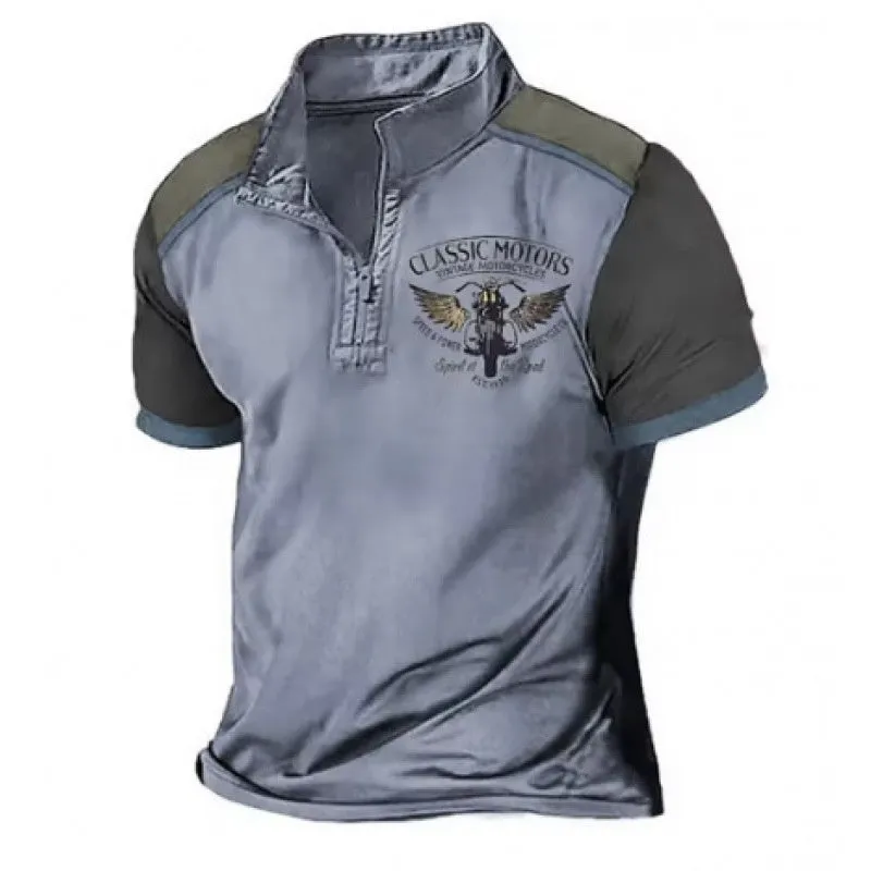 Loose fit solid colour golf polo shirt with bird eye cloth texture and 3D digital printing.