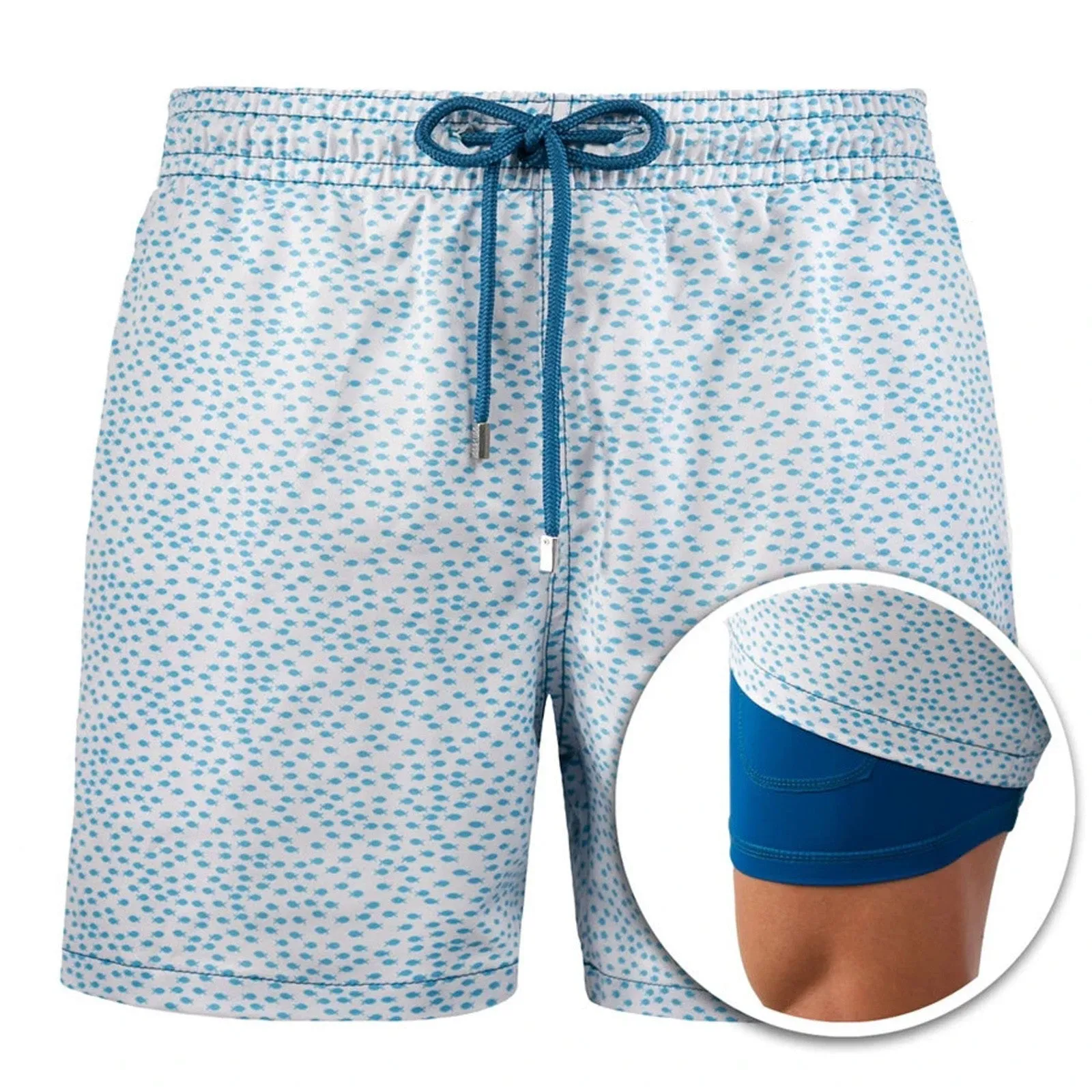 Men's sports print double layer polyester shorts in colour A22, front view