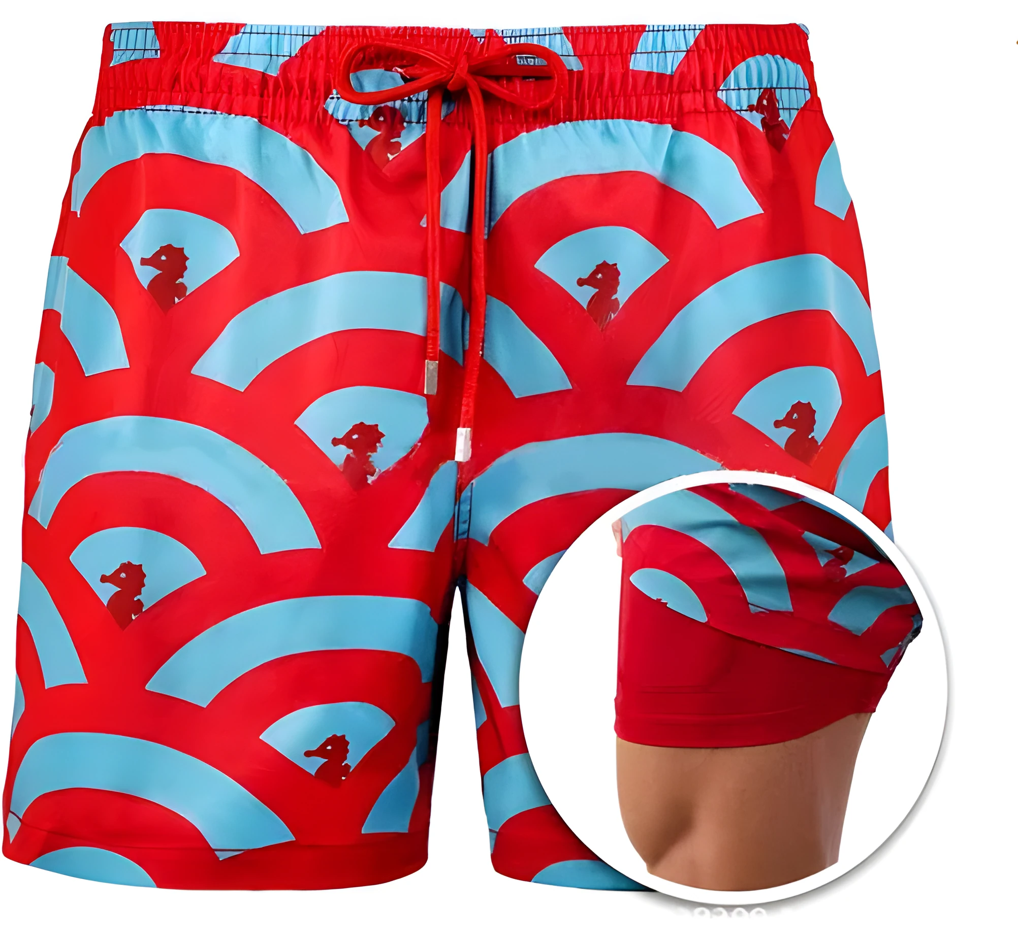 Men's sports print double layer polyester shorts in colour A22, front view