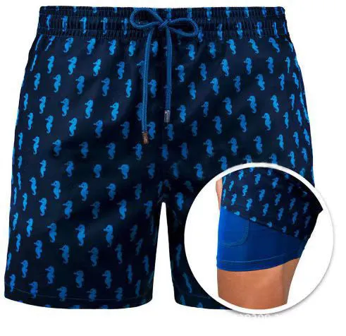 Men's sports print double layer polyester shorts in colour A22, front view