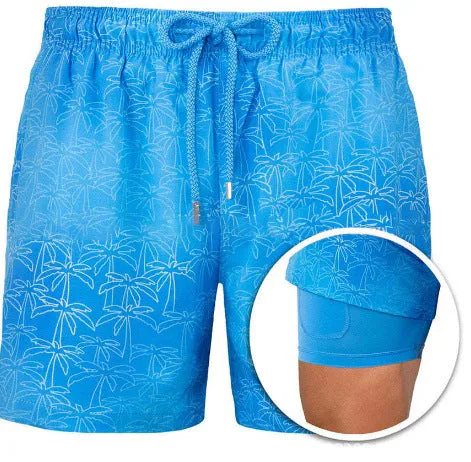 Men's sports print double layer polyester shorts in colour A22, front view
