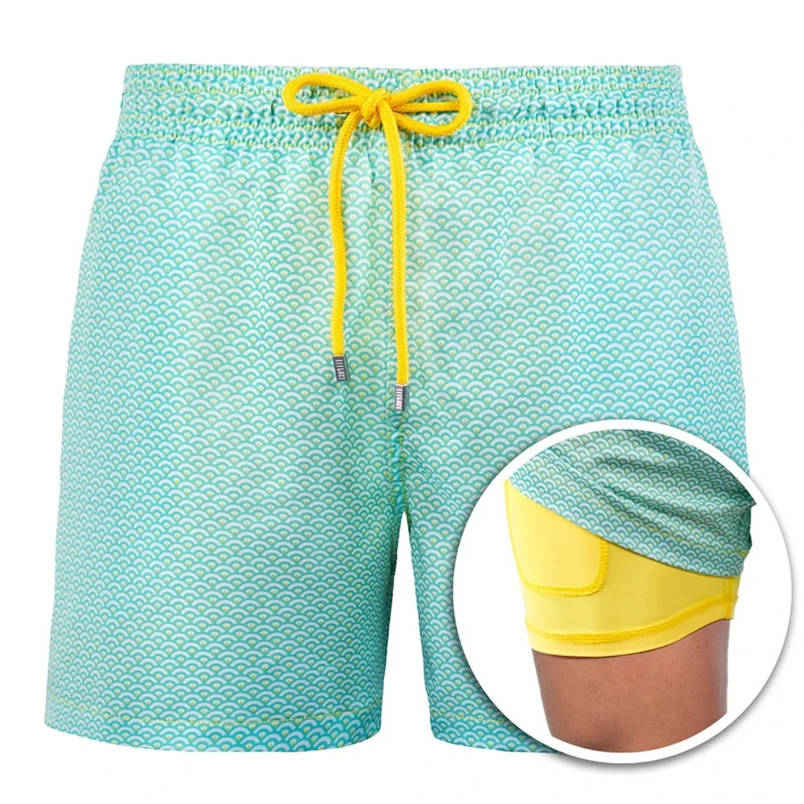Men's sports print double layer polyester shorts in colour A22, front view