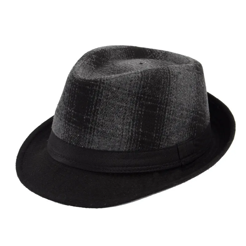 Men's wool blend fedora hat jazz style bowler hat 58cm, black colour, 4.5cm brim