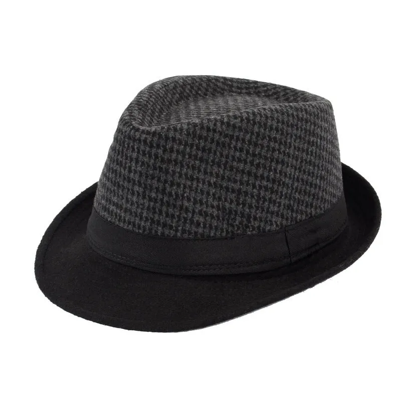 Men's wool blend fedora hat jazz style bowler hat 58cm, black colour, 4.5cm brim