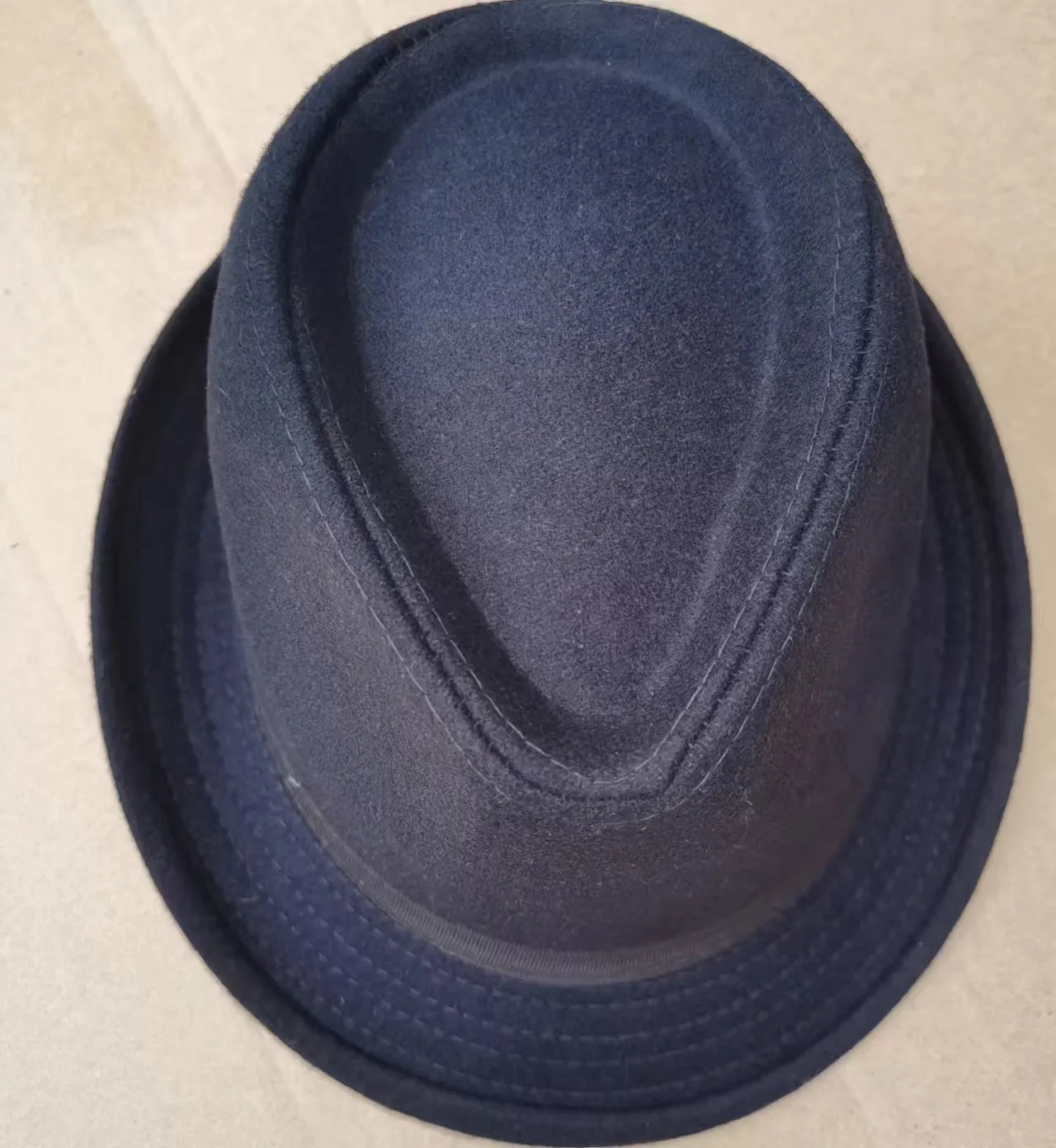 Men's wool blend fedora hat jazz style bowler hat 58cm, black colour, 4.5cm brim