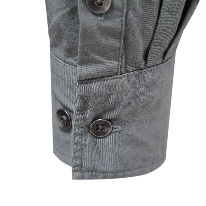 Men's cotton solid colour long sleeve casual shirt in khaki, front view