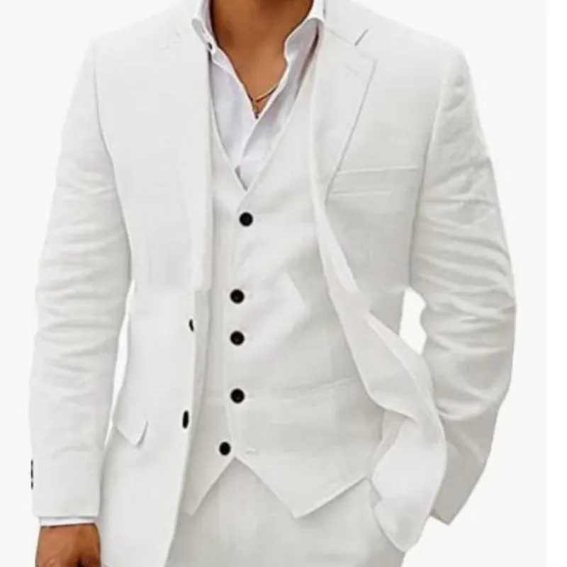 Men's linen six-piece suit set in slim fit, available in multiple colours including light green and beige