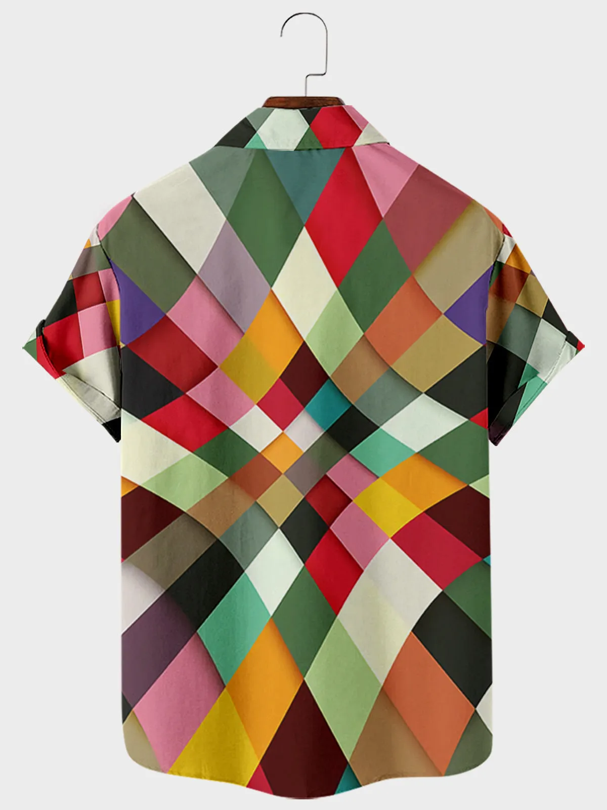 Men's striped digital print short sleeve shirt in Photo Color with four-way stretch polyester fabric