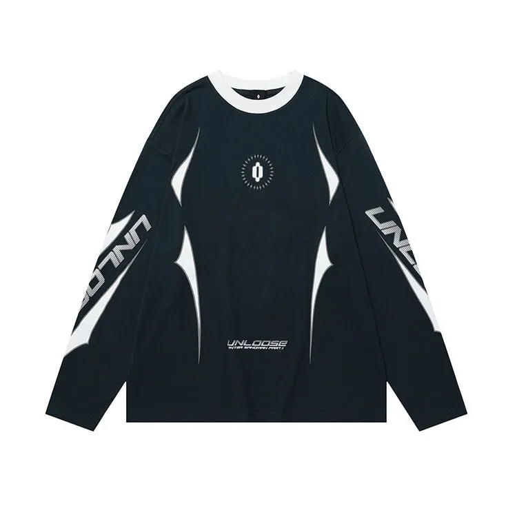 Men's grey cotton sweatshirt with drop shoulders and a white letter print on the chest.