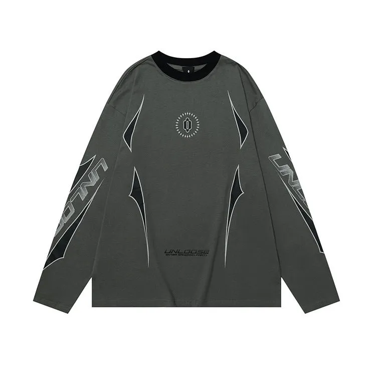 Men's grey cotton sweatshirt with drop shoulders and a white letter print on the chest.