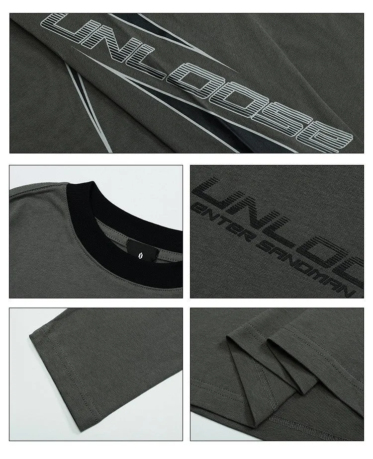 Men's grey cotton sweatshirt with drop shoulders and a white letter print on the chest.