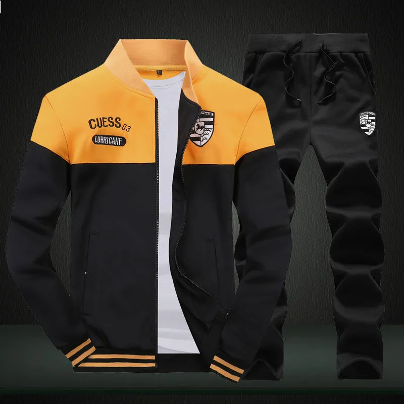 Men's autumn winter casual sweater jacket with sport collar long sleeves black colour matching bottom