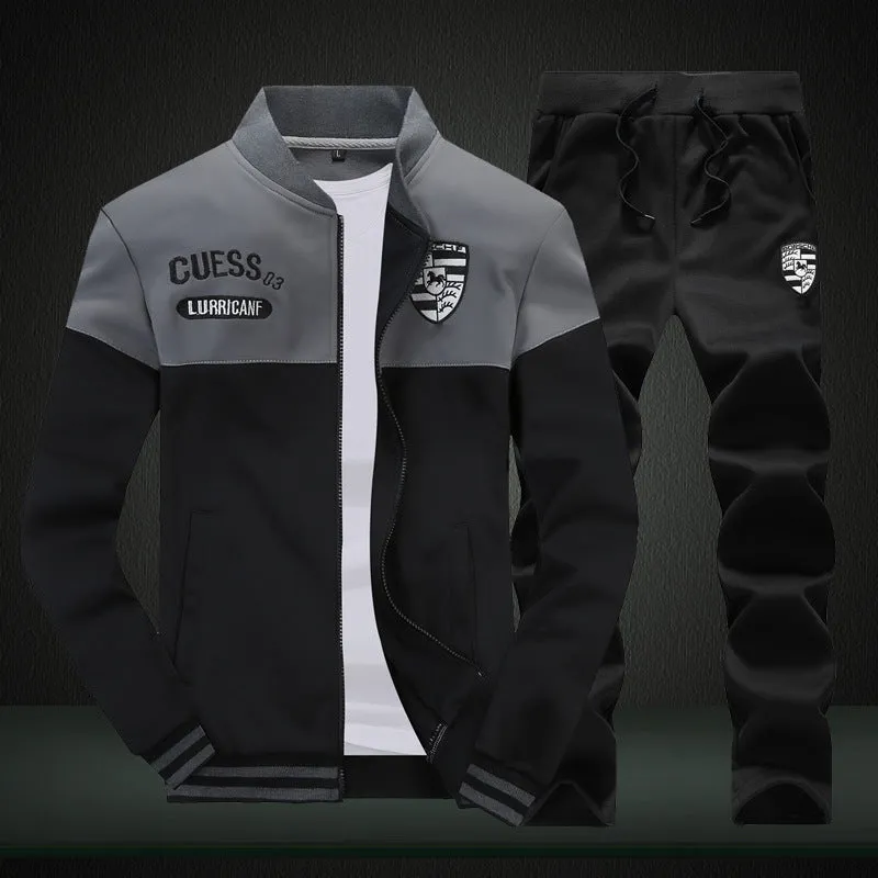 Men's autumn winter casual sweater jacket with sport collar long sleeves black colour matching bottom