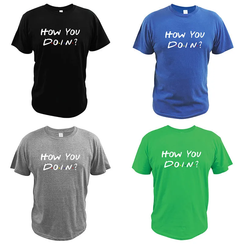 How You Doin t-shirt in black, short sleeve slim fit with bold letter print front view